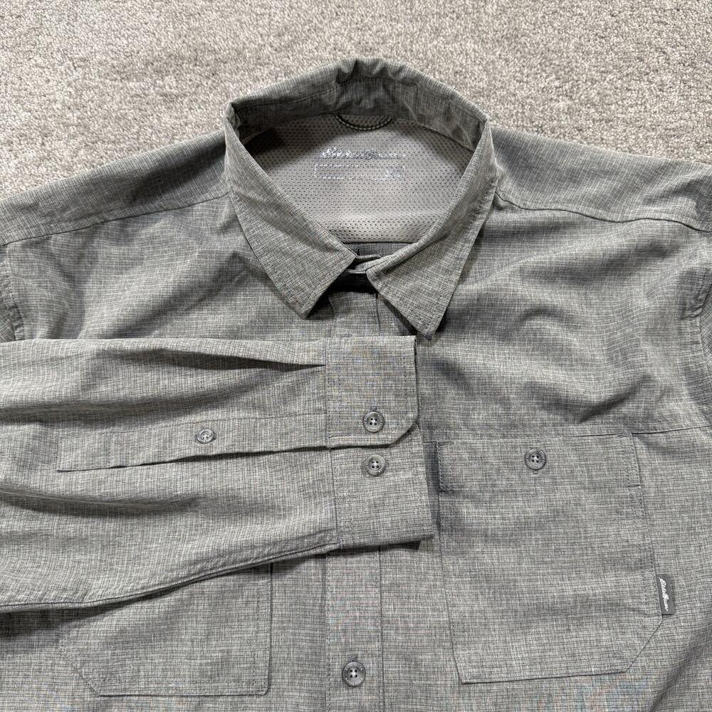 Eddie Bauer Mens XXL Performance Outdoor Shirt‎ Gray Long/Roll Sleeve Stretch